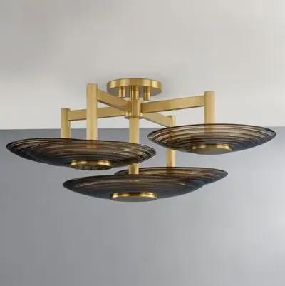 Griston Semi Flush - Smoke/Aged Brass - Gold