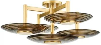 Griston Semi Flush - Smoke/Aged Brass - Gold