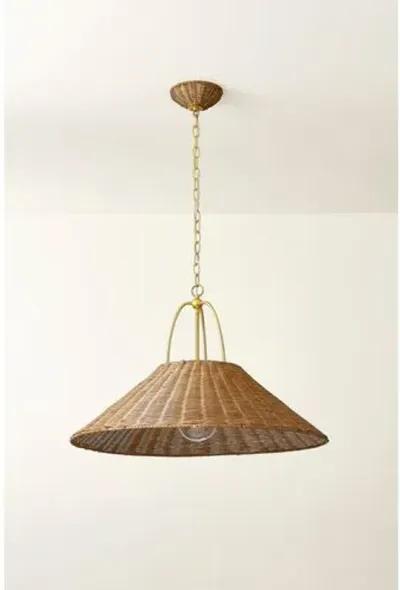 Davida Rattan Pendant - Natural/Aged Brass - Zoe Feldman for Mitzi - Gold