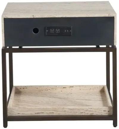 Zora 1-Drawer Nightstand - White Travertine/Bronze