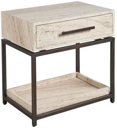 Zora 1-Drawer Nightstand - White Travertine/Bronze