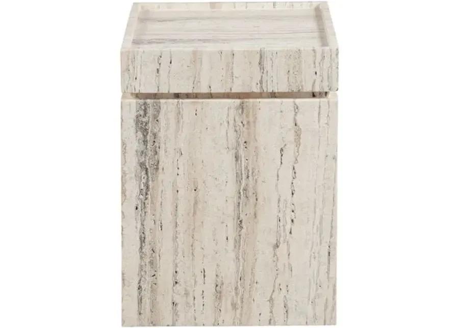 Ronan Accent Table - White Travertine - 21Hx16Wx16D in