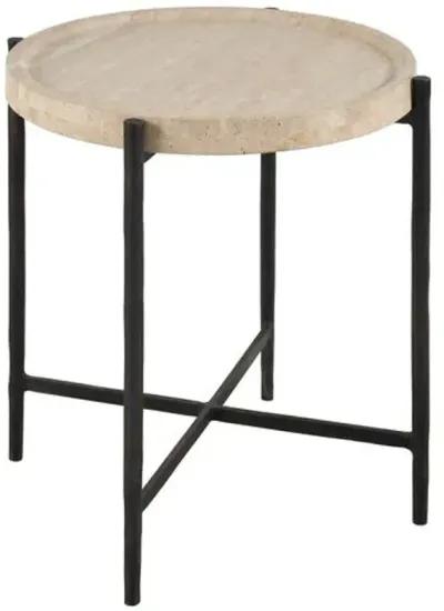 Arlene Round End Table - Travertine - White