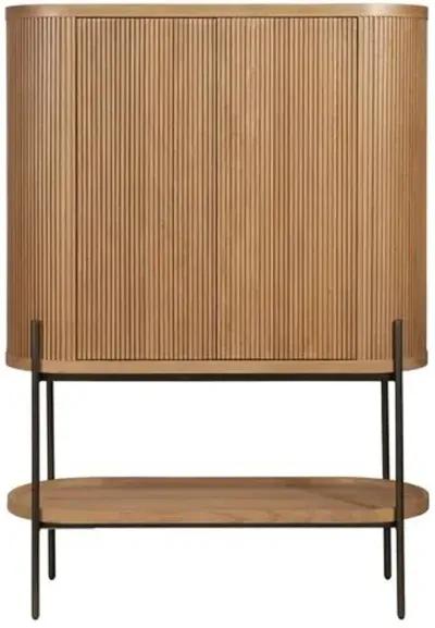 Romina Fluted Bar Cabinet - Natural Oak - Brown