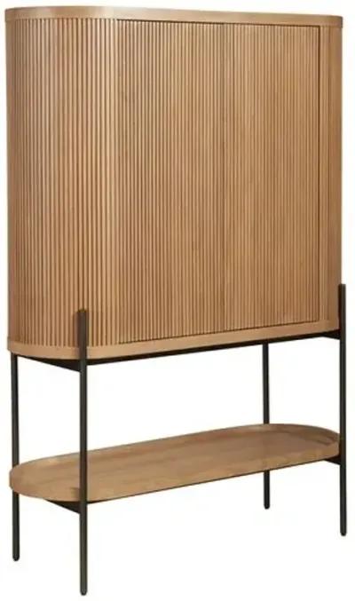 Romina Fluted Bar Cabinet - Natural Oak - Brown