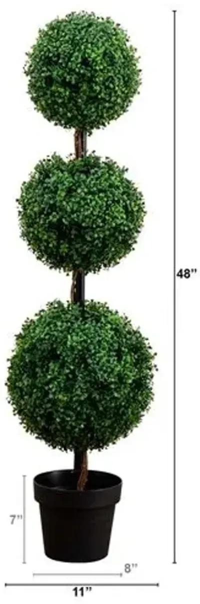 4ft. Artificial Triple Ball Boxwood Topiary Tree - Indoor/Outdoor - Green