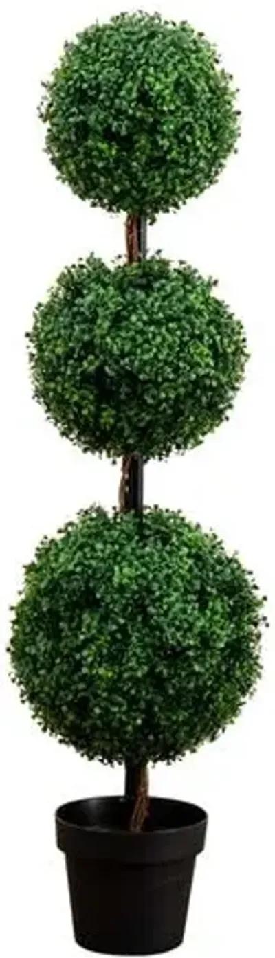 4ft. Artificial Triple Ball Boxwood Topiary Tree - Indoor/Outdoor - Green