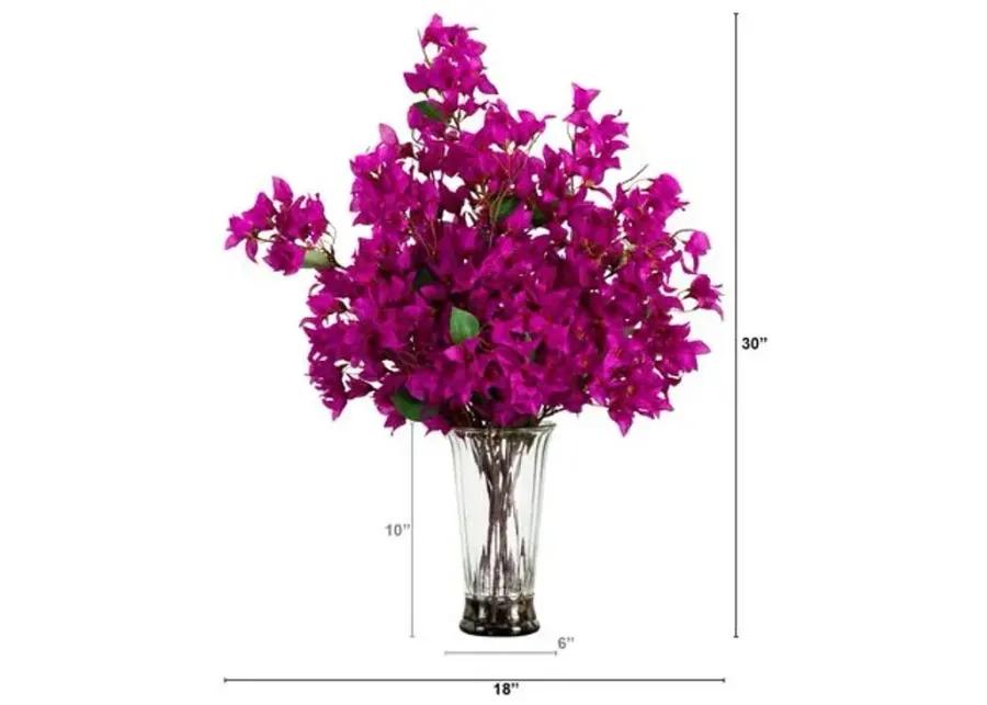 30in. Artificial Bougainvillea Arrangement in Glass Vase - Green