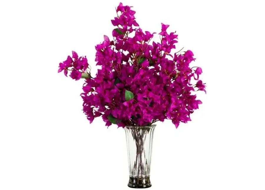 30in. Artificial Bougainvillea Arrangement in Glass Vase - Green