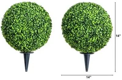 Set of 2 14in. Artificial Boxwood Ball Topiaries - Green