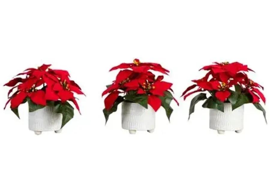 Set of 3 9in. Artificial Poinsettia Arrangements in White Ceramic Pots - Green