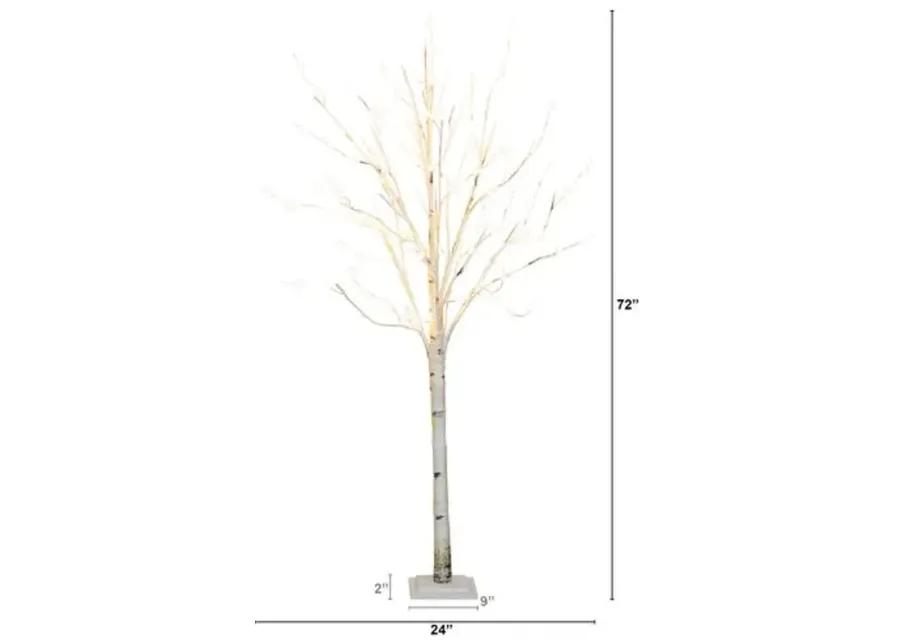 6ft Pre Lit Artificial White Birch Tree - Green