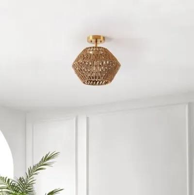 Jericho Rope Flush Mount - Natural/Gold - Brown