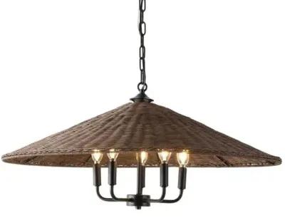 Nuna 5-Light 30" Rattan Pendant - Dark Natural/Black - Brown