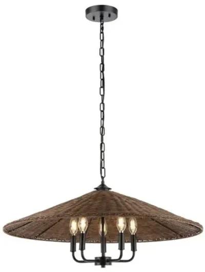 Nuna 5-Light 30" Rattan Pendant - Dark Natural/Black - Brown