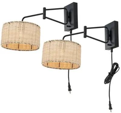 Set of 2 Ernest 21" Rattan Wall Sconces - Black