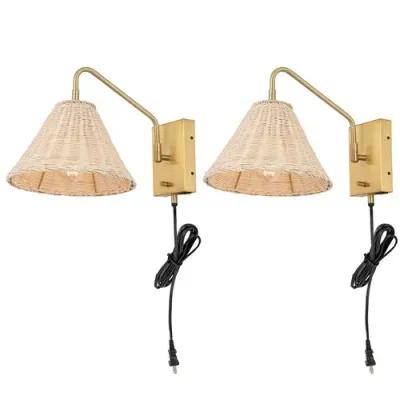 Set of 2 Sessi 16" Rattan Plug-In Wall Sconces - Gold