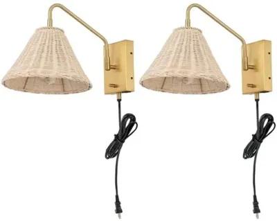 Set of 2 Sessi 16" Rattan Plug-In Wall Sconces - Gold