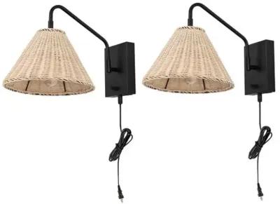 Set of 2 Sessi 16" Rattan Plug-In Wall Sconces - Black