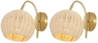 Set of 2 Rayley 8.5" Rattan Wall Sconces - Natural/Brass - Beige