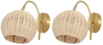 Set of 2 Rayley 8.5" Rattan Wall Sconces - Natural/Brass - Beige