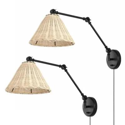 Set of 2 Benix 24" Rattan Wall Sconces - Natural/Black - Brown