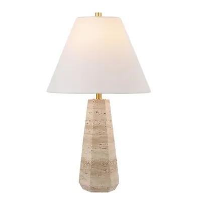 Kamryn 23.5" Travertine Table Lamp - Beige