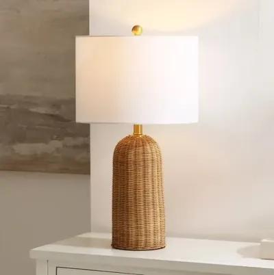 Wolly 25.5" Rattan Table Lamp - Natural/Brass - Handcrafted - Brown