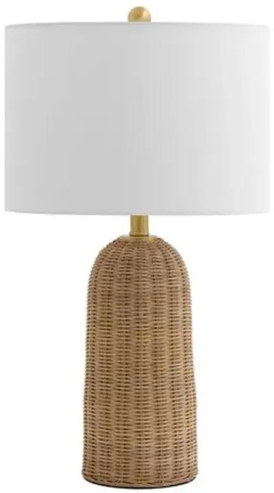 Wolly 25.5" Rattan Table Lamp - Natural/Brass - Handcrafted - Brown