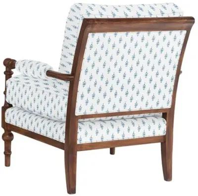 Lucy Exposed Wood Chair - Leyland Sky Block Print - Handcrafted