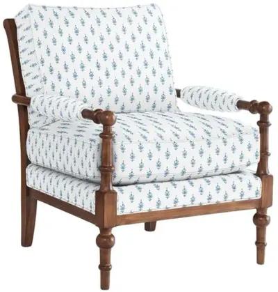 Lucy Exposed Wood Chair - Leyland Sky Block Print - Handcrafted