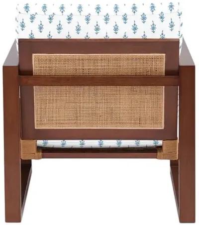 Lucy Exposed Wood Chair - Leyland Sky Block Print - Handcrafted