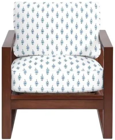 Lucy Exposed Wood Chair - Leyland Sky Block Print - Handcrafted