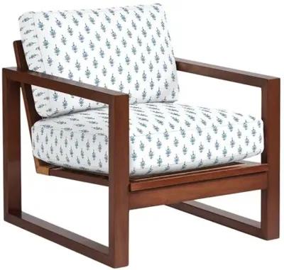 Lucy Exposed Wood Chair - Leyland Sky Block Print - Handcrafted