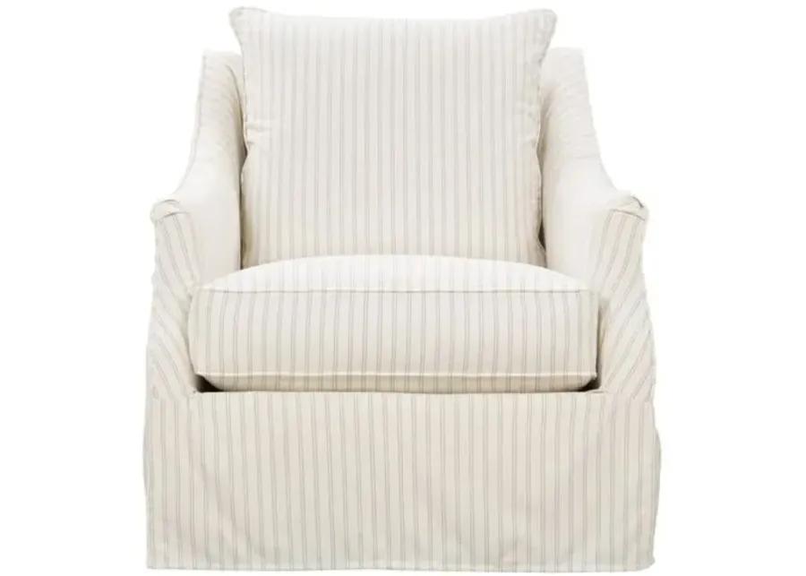 Sadie Slipcover Swivel Chair - Ivory/Grey Stripe