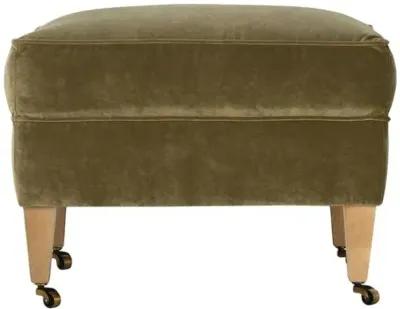 Leo Velvet Ottoman - Olive Green