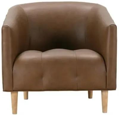 Peterson Barrel Leather Accent Chair - Brown - Curved Back, Comfortable, Durable