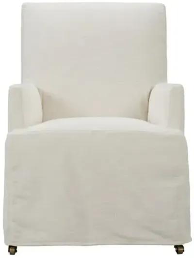 Elio Slipcovered Dining Chair with Casters - White