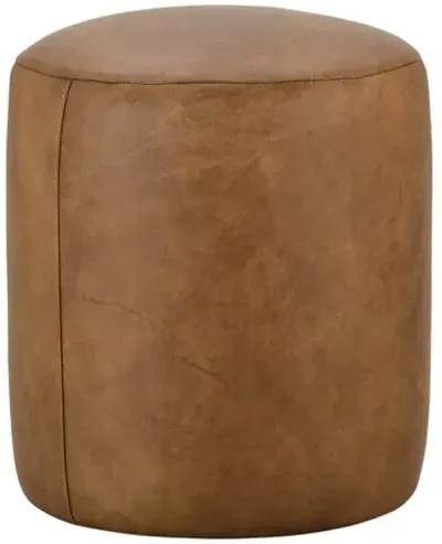 Rhodes Leather Round Ottoman - Cocoa - Brown