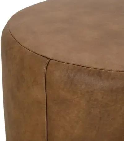 Rhodes Leather Large Round Ottoman - Brown