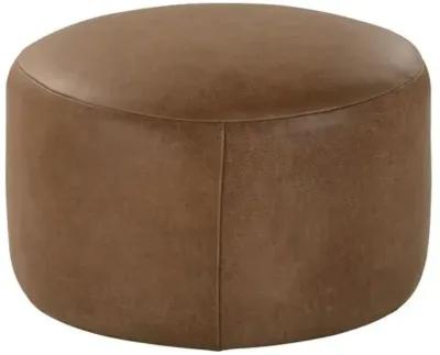 Rhodes Leather Large Round Ottoman - Brown