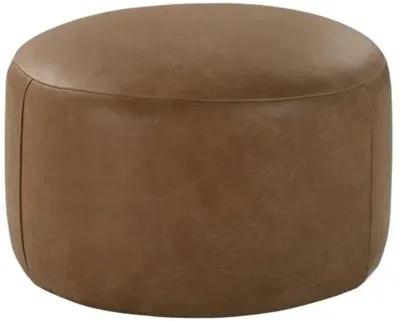 Rhodes Leather Large Round Ottoman - Brown