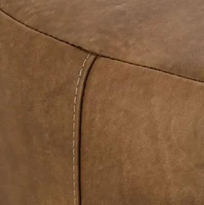 Rhodes Leather Large Round Ottoman - Brown