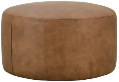 Rhodes Leather Large Round Ottoman - Brown