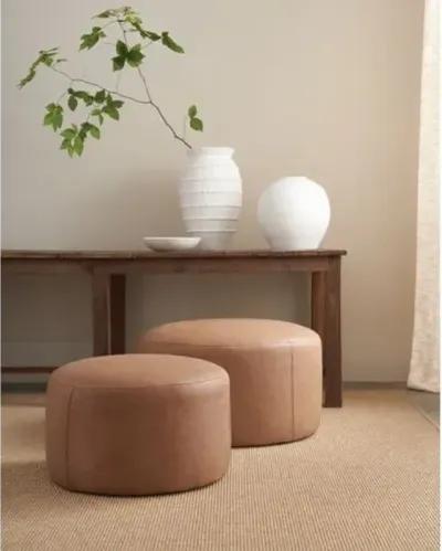 Rhodes Leather Large Round Ottoman - Brown