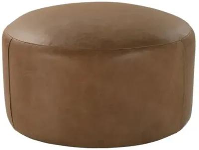 Rhodes Leather Large Round Ottoman - Brown