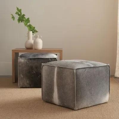 Tanner Hair on Hide Ottoman/Pouf - Platinum - Gray