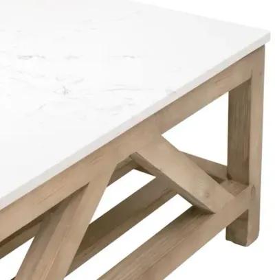 Carla Rectangular Coffee Table - White Quartz/Smoke Gray - Brown