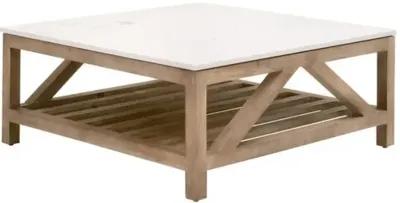 Carla Square Coffee Table - White Quartz/Smoke Gray - Brown