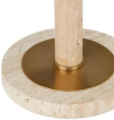 Miles Travertine Accent Table - Natural/Polished Brass - Currey & Company - Brown - 23.25Hx14D in